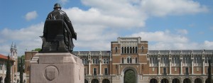 Rice University Rice_University_-_Rice_statue_with_Lovett_Hall slider