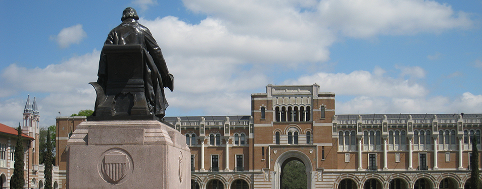 Rice University Rice_University_-_Rice_statue_with_Lovett_Hall slider